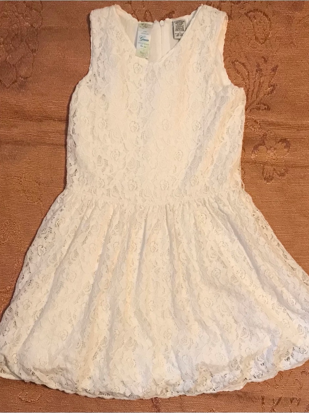 Guess Kids Girls White Floral Lace Sleeveless Fit & Flare Dress – Size 14